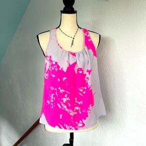 Amanda Uprichard‎ Neon Pink and Gray Silk Tank Top Size Large